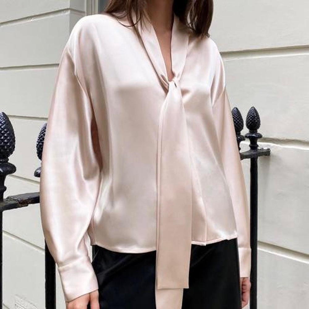 NWT Babaton Bloomsbury Tie-Up Satin Blouse